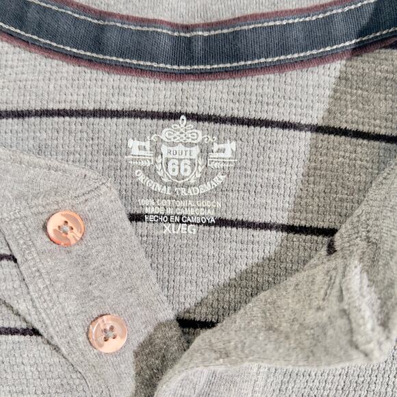 Route 66 Polo Shirt Men's XL 3-Button Pullover Long Sleeve Waffle Weave - Picture 2 of 9